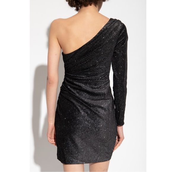 AllSaints Ezra Sparkle One-Shoulder Minidress in Black Size US 10 - Picture 4 of 13